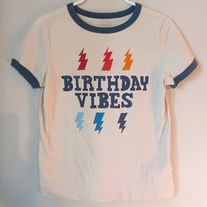 Gymboree 🎉 Birthday Vibes Short Sleeve Graphic Tee Boy Sz 4 XS Light Gray